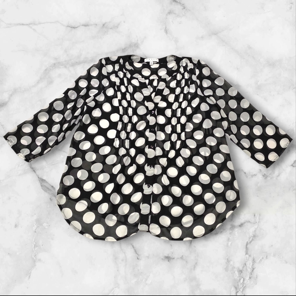 Chaus Tops - Chaus Long Sleeve Blouse Black White Polka Dot Size M- A62